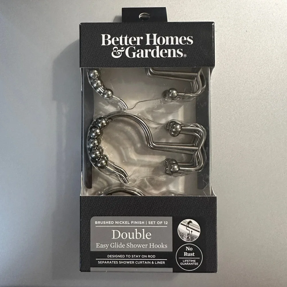 Better Homes & Gardens Brushed Nickel Set of 12 Easy Glide Double‎ Shower Hooks